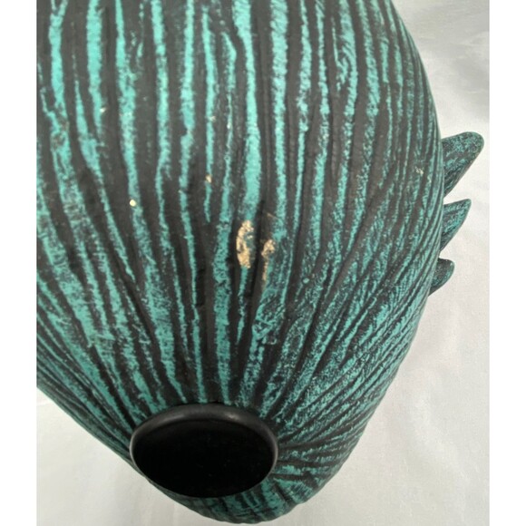 Whimsical Cat Face Hanging Bird Feeder House Blue Ceramic 11"x7" Yard Decor - Picture 10 of 11